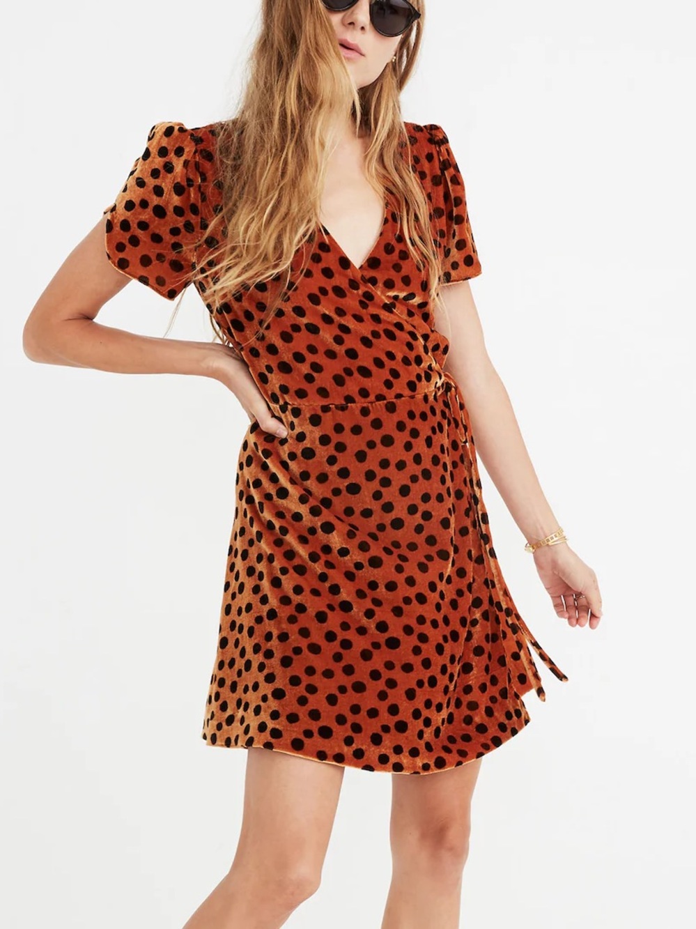 Madewell Orange Leopard Velvet Wrap Dress